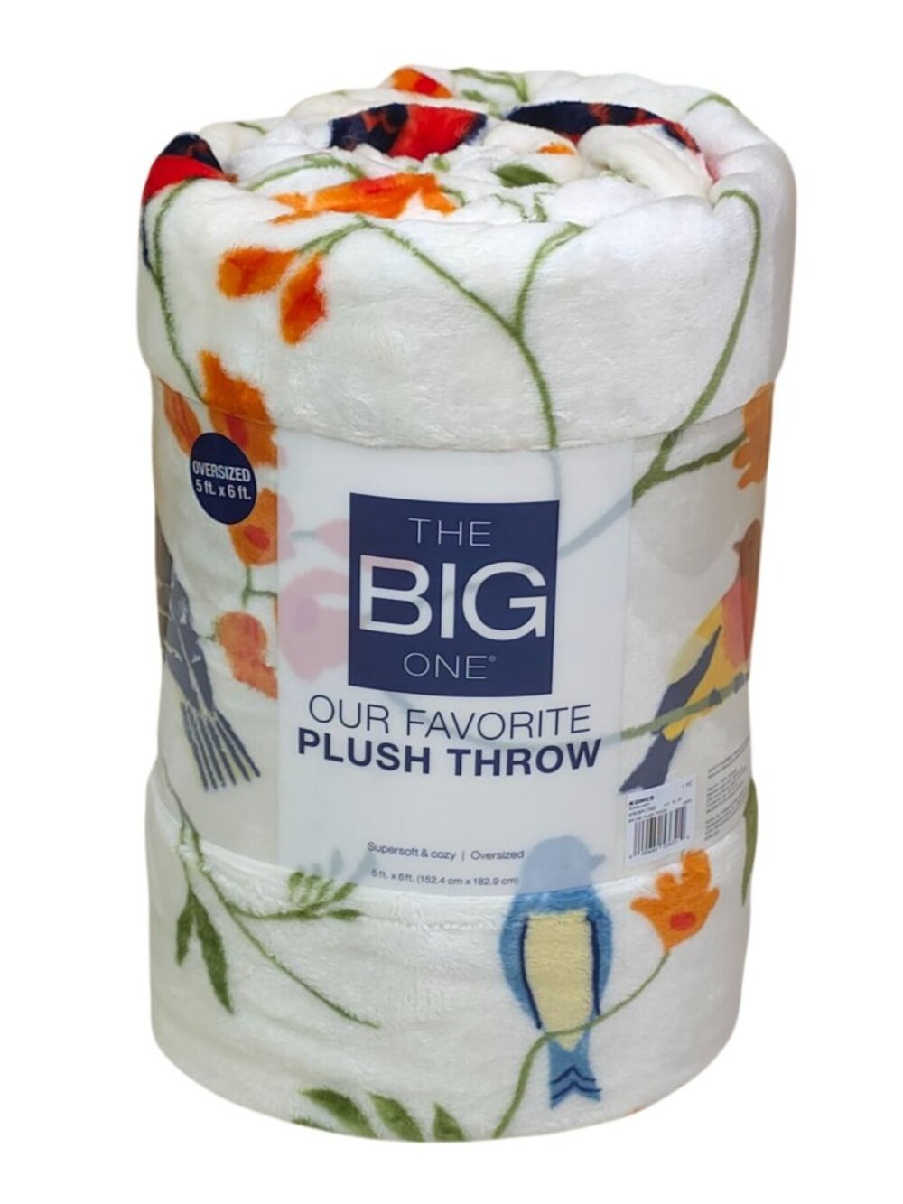 The Big One Oversized Plush Throw Blanket Bird & Floral Design 5'x6' Soft Cozy